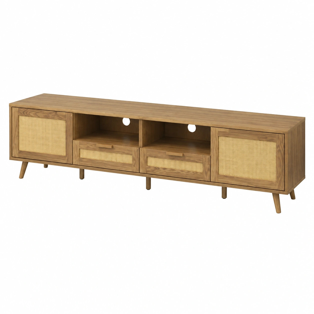 Schrank – 200 cm, mit Schubladen, mit mehreren Türen, aus Rattan, für Wohnzimmer