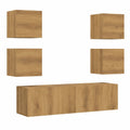 TV-Schrank – 5-teilig, mit Stauraum, aus Holzwerkstoff und Eichenholz, Artisan-Eiche, für Wohnzimmer