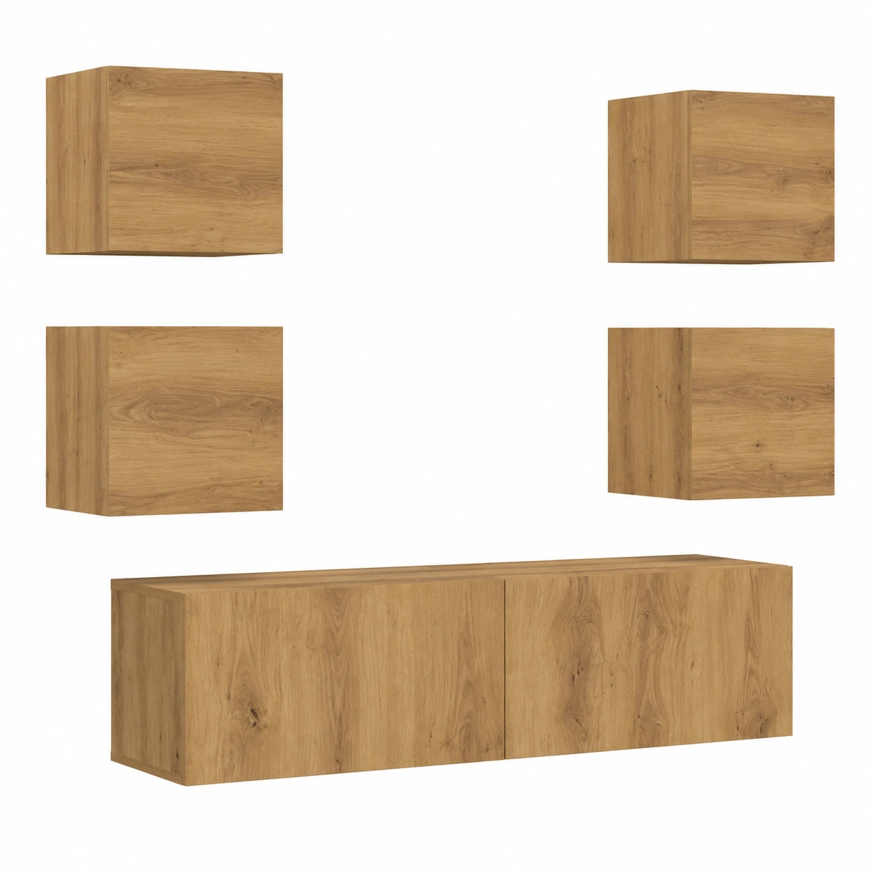 TV-Schrank – 5-teilig, mit Stauraum, aus Holzwerkstoff und Eichenholz, Artisan-Eiche, für Wohnzimmer