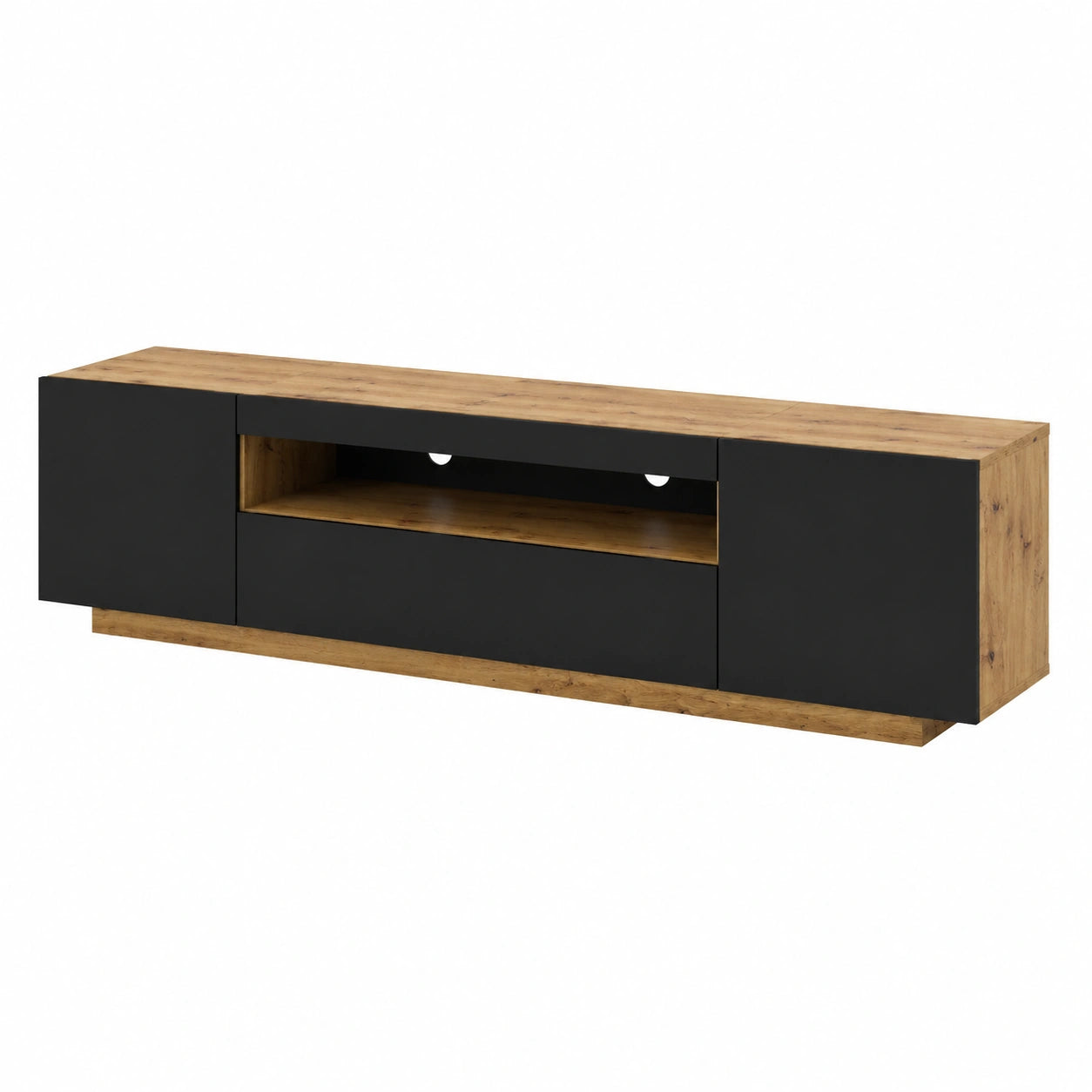 Lowboard – 200 cm, hängend, aus Eichenholz, Artisan-Eiche und Schwarz, für Wohnzimmer