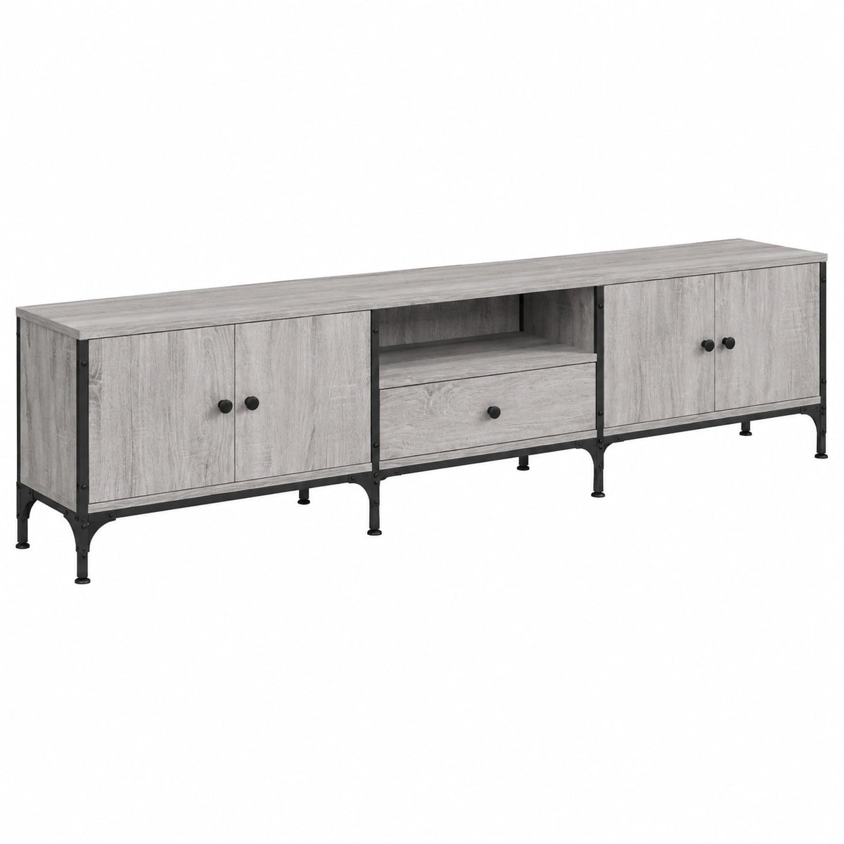 TV-Schrank – 200 cm, mit Schubladen, mit mehreren Türen, Grau