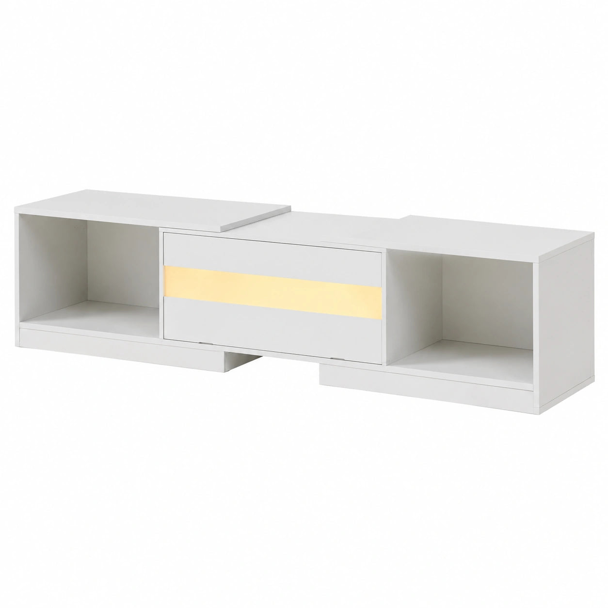 Lowboard – 200 × 40 × 40 cm, moderner Stil, ausziehbar, mit LED-Beleuchtung, Weiß, für Wohnzimmer