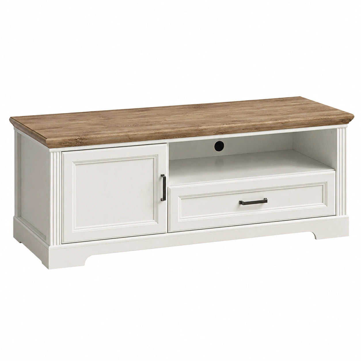 TV-Lowboard – 143 × 54 × 51 cm, Landhausstil, mit Stauraum, mit Schubladen, aus Eichenholz, Artisan-Eiche, für Wohnzimmer