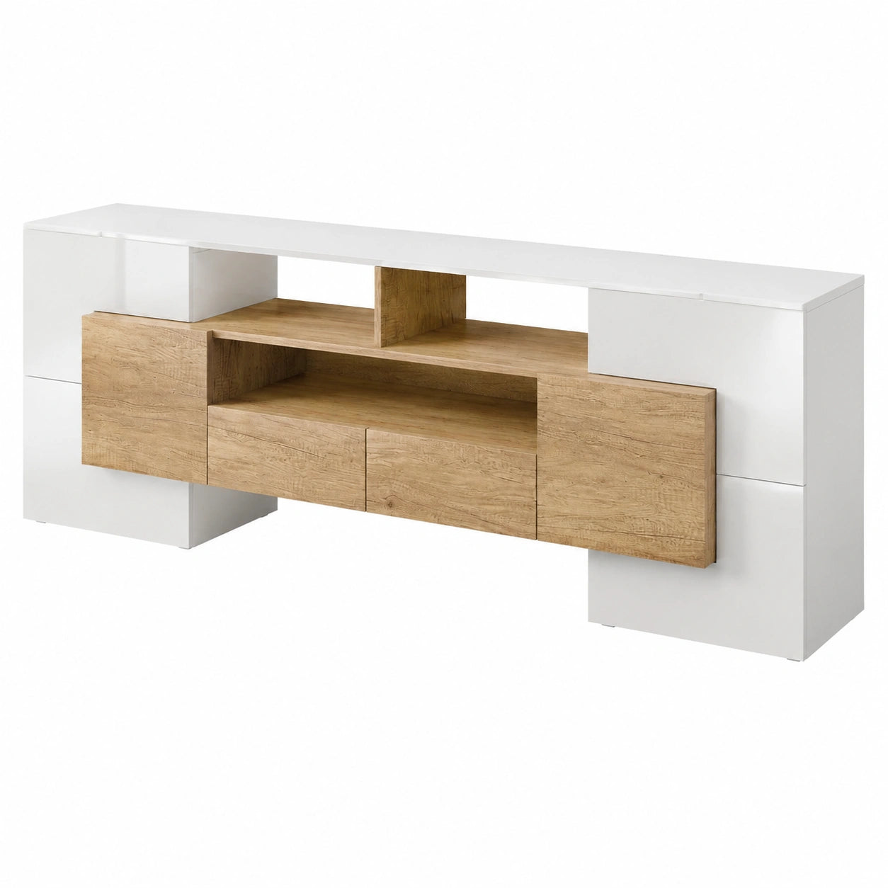 TV-Lowboard – 200 cm, moderner Stil, mit LED-Beleuchtung, mit Schubladen, mit mehreren Türen, aus MDF, für Wohnzimmer