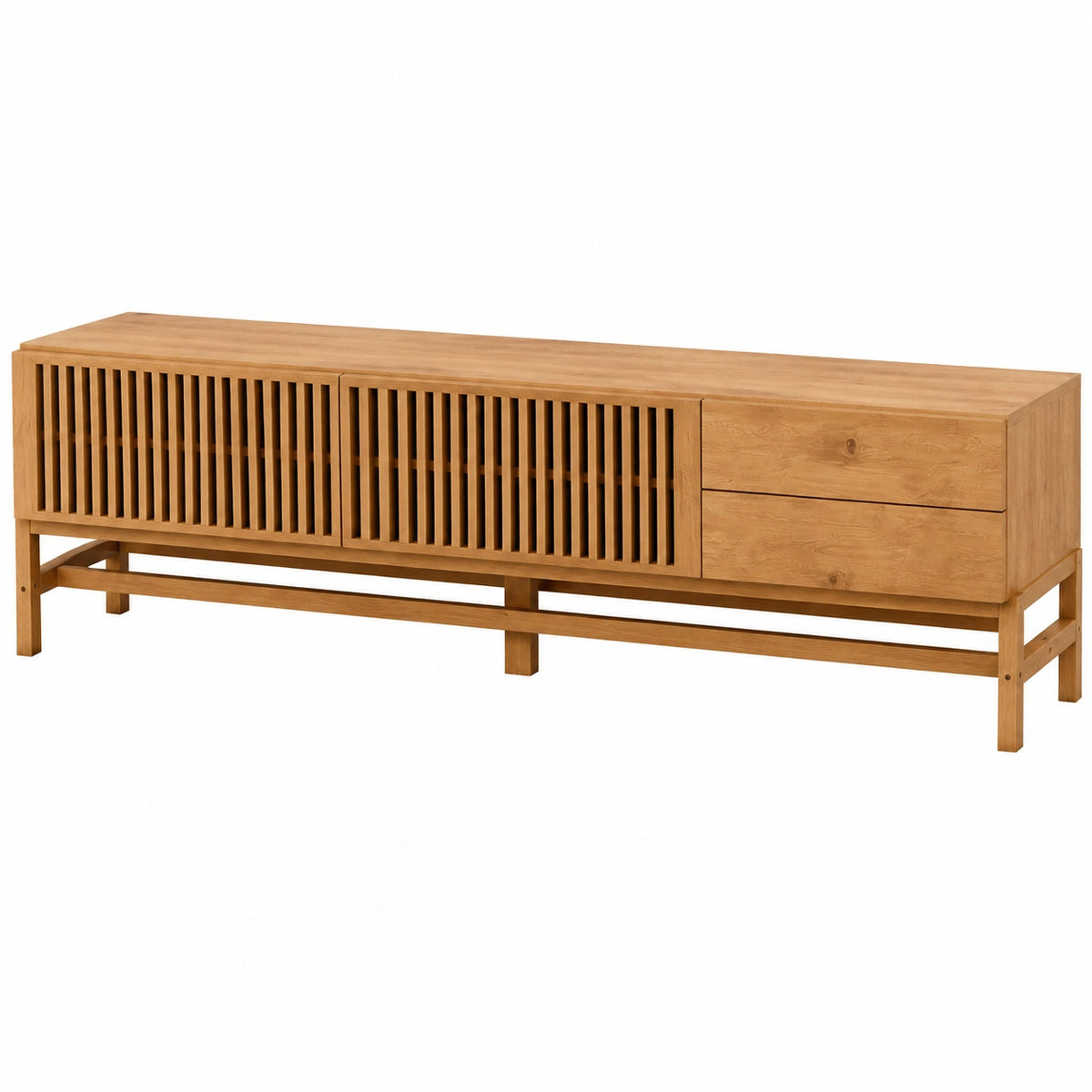 Lowboard – 220 cm, mit Schubladen, aus Massivholz und Eichenholz, für Wohnzimmer