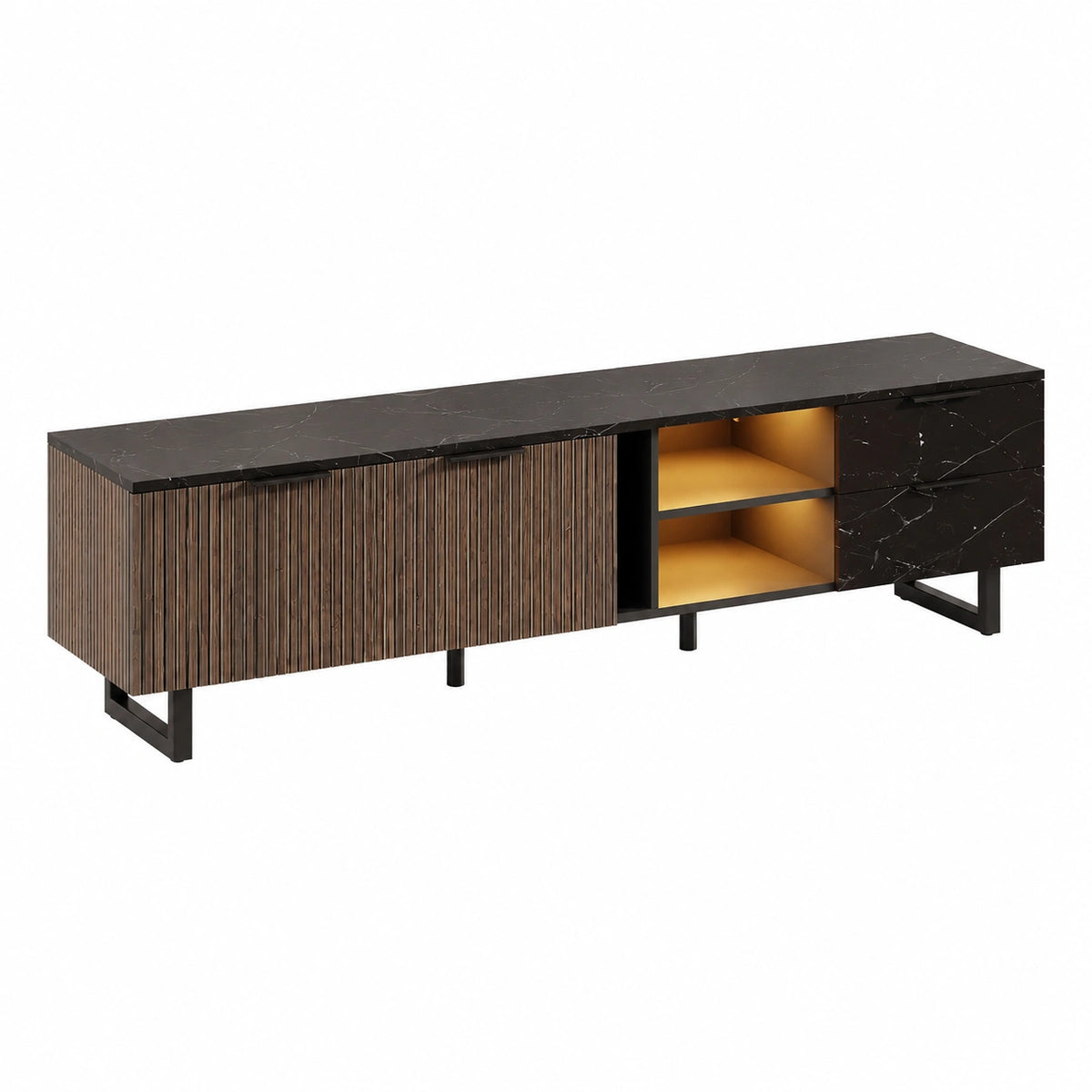 TV-Schrank – 200 cm, mit LED-Beleuchtung, mit Schubladen, Marmoroptik
